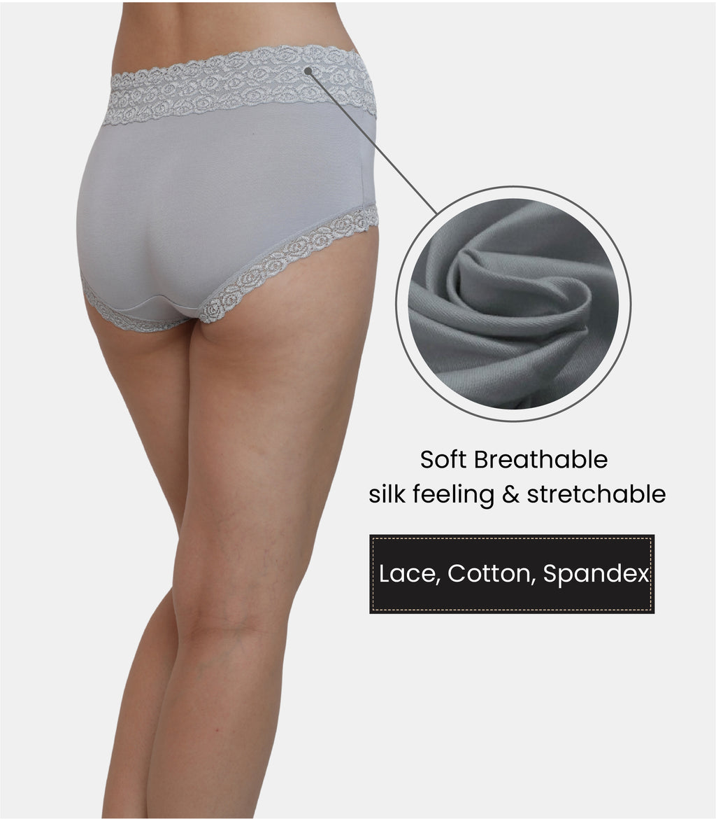 Cotton Lace Spandex Mid Rise Full Coverage Hipster Panty