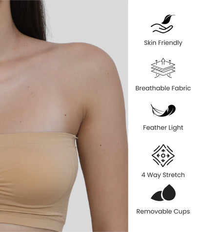 Everyday Wear Padded Tube Bra Wire Free Stretchable Strapless Bandeau Bras