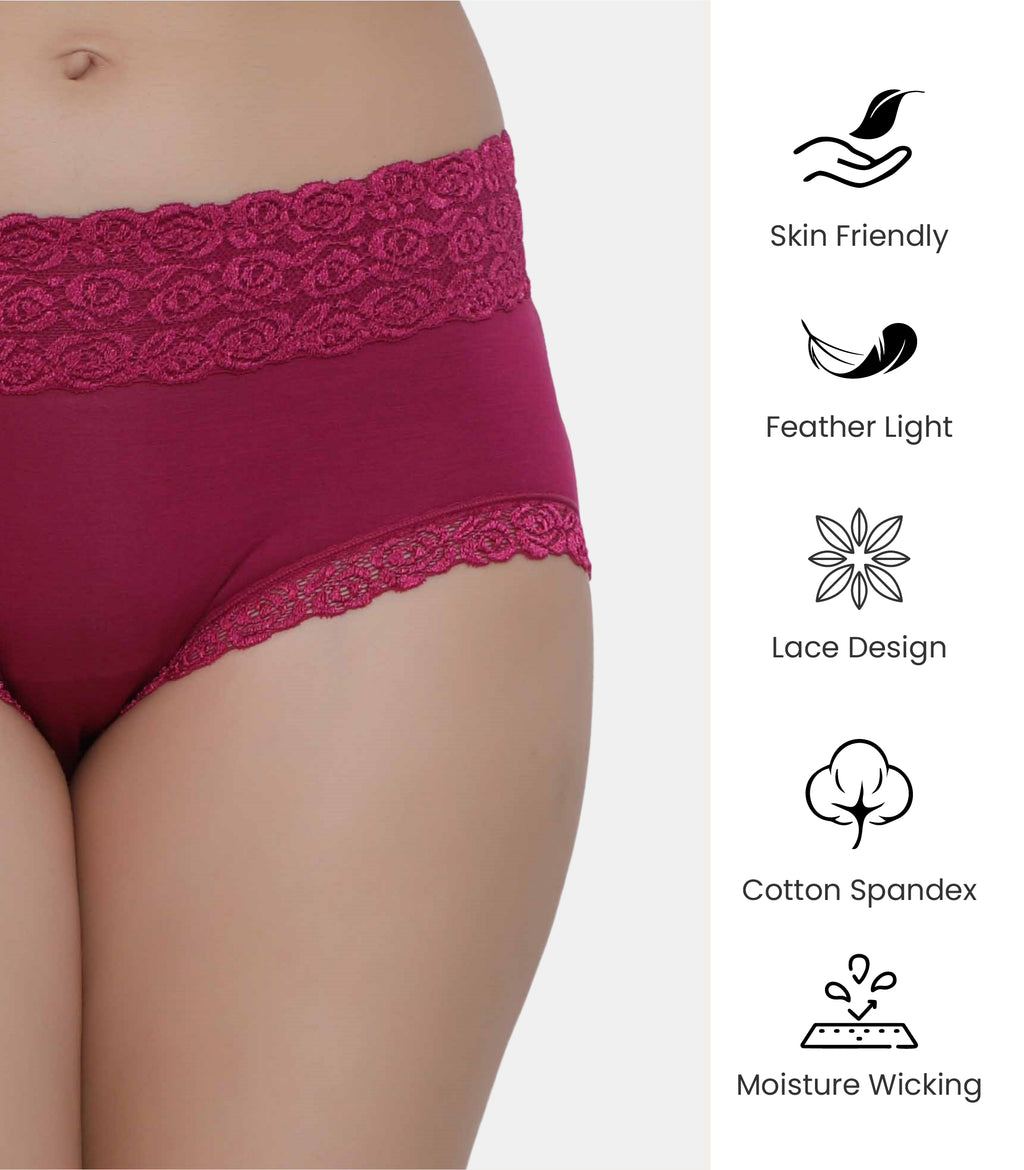 Cotton Lace Spandex Mid Rise Full Coverage Hipster Panty