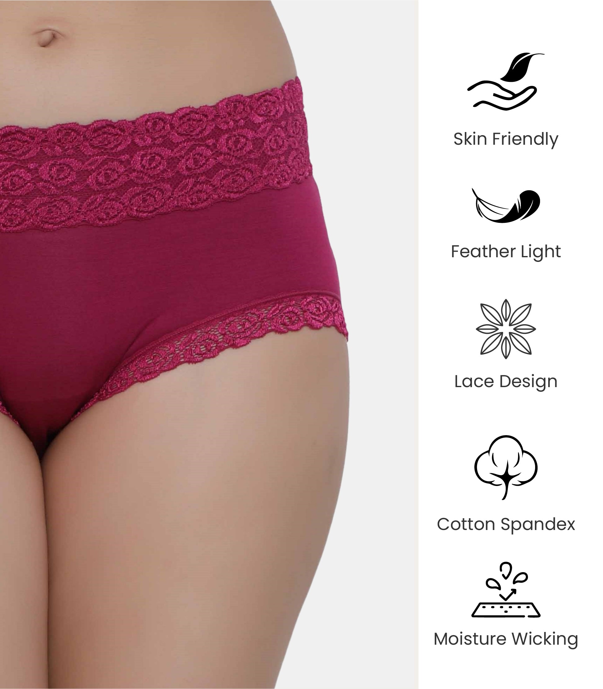 Cotton Lace Spandex Mid Rise Full Coverage Hipster Panty