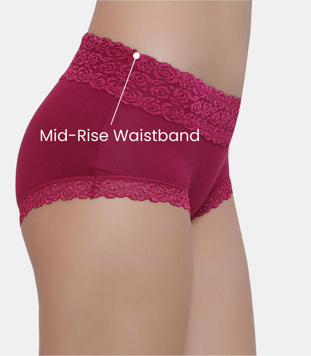 Cotton Lace Spandex Mid Rise Full Coverage Hipster Panty