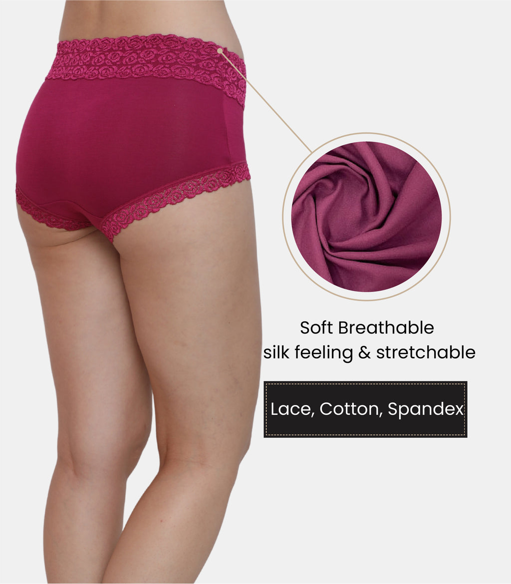 Cotton Lace Spandex Mid Rise Full Coverage Hipster Panty