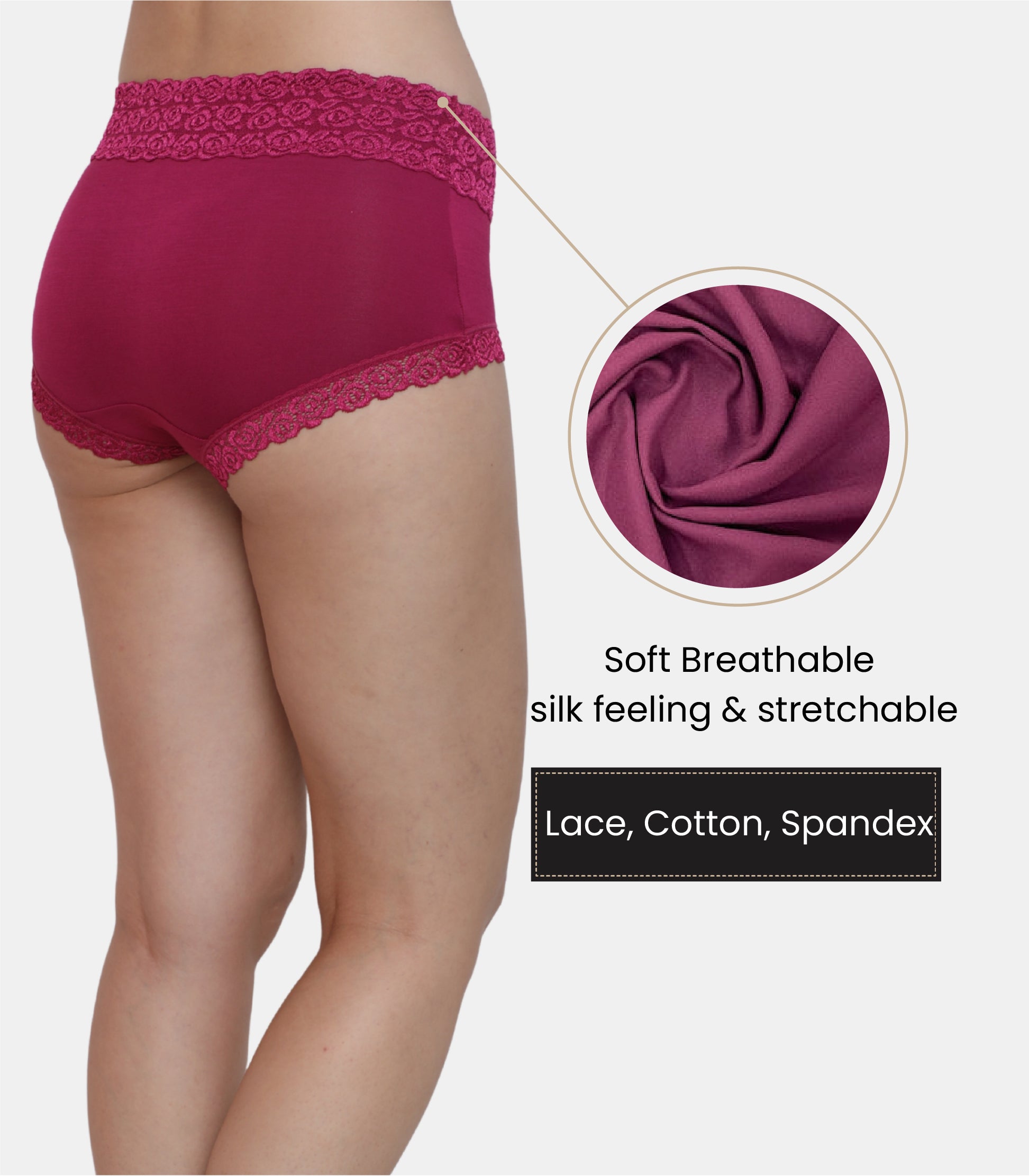 Cotton Lace Spandex Mid Rise Full Coverage Hipster Panty