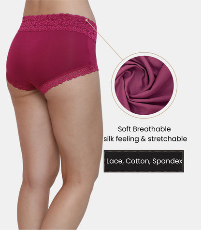 Cotton Lace Spandex Mid Rise Full Coverage Hipster Panty
