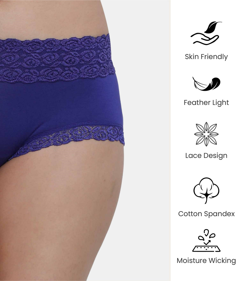 Cotton Lace Spandex Mid Rise Full Coverage Hipster Panty