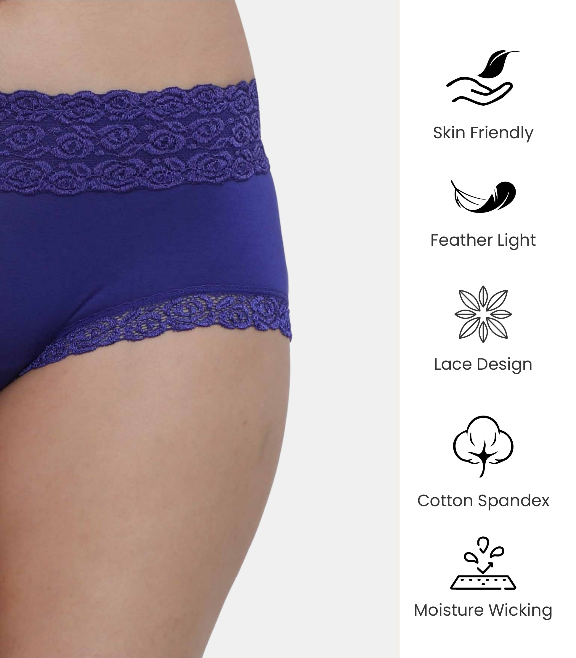 Cotton Lace Spandex Mid Rise Full Coverage Hipster Panty