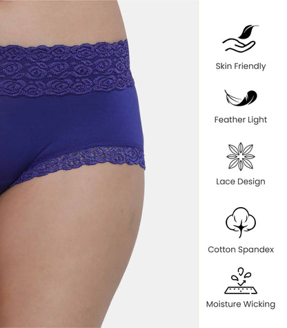 Cotton Lace Spandex Mid Rise Full Coverage Hipster Panty