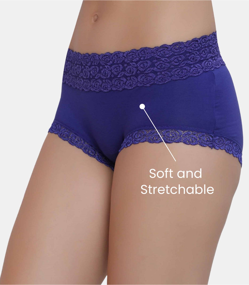 Cotton Lace Spandex Mid Rise Full Coverage Hipster Panty