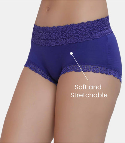 Cotton Lace Spandex Mid Rise Full Coverage Hipster Panty