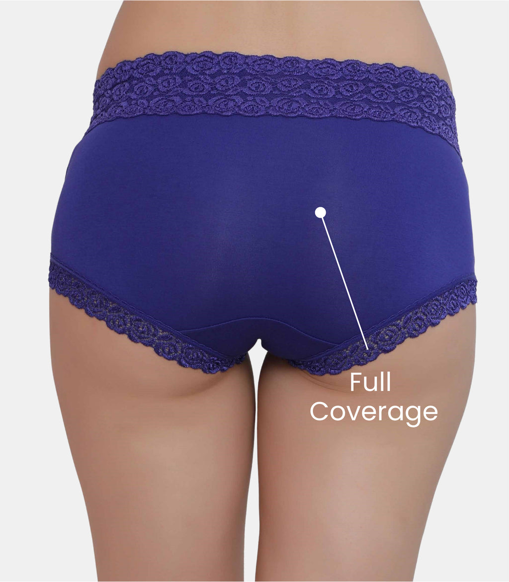 Cotton Lace Spandex Mid Rise Full Coverage Hipster Panty