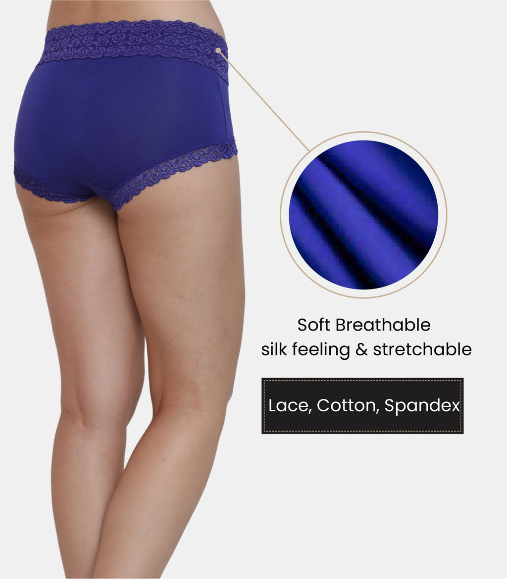 Cotton Lace Spandex Mid Rise Full Coverage Hipster Panty