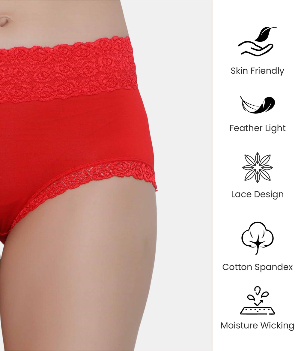 Cotton Lace Spandex Mid Rise Full Coverage Hipster Panty