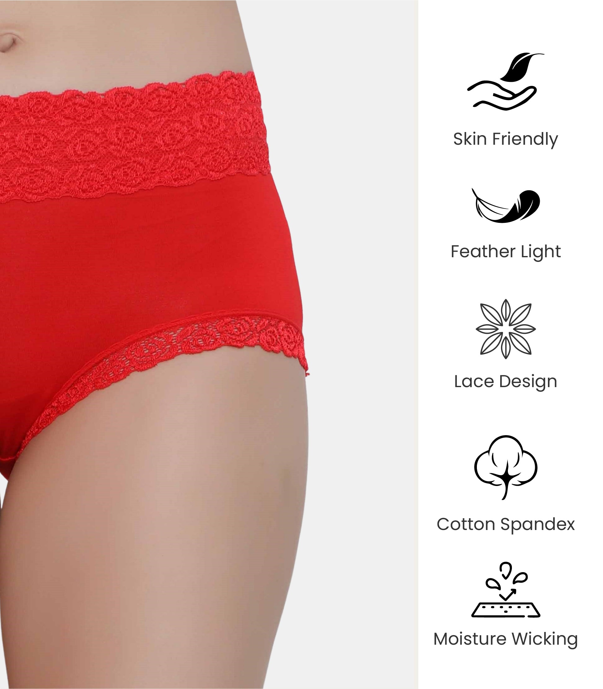 Cotton Lace Spandex Mid Rise Full Coverage Hipster Panty