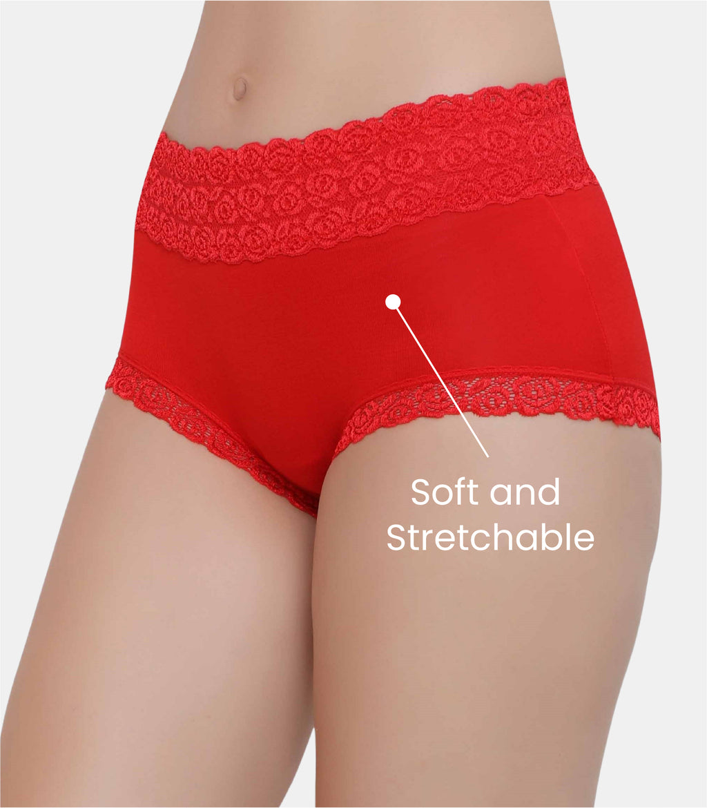 Cotton Lace Spandex Mid Rise Full Coverage Hipster Panty