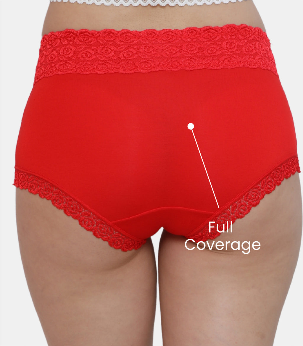 Cotton Lace Spandex Mid Rise Full Coverage Hipster Panty