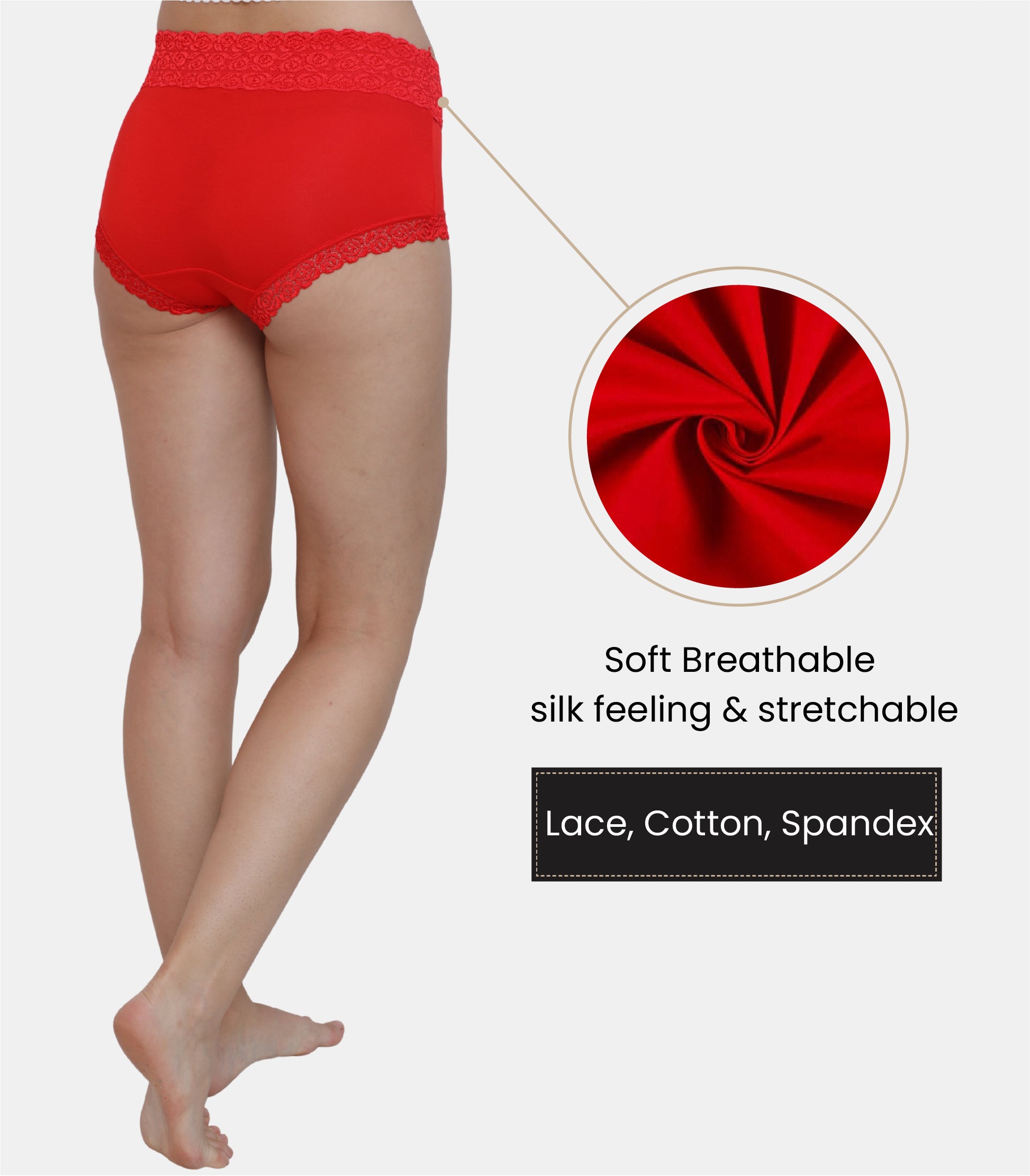 Cotton Lace Spandex Mid Rise Full Coverage Hipster Panty