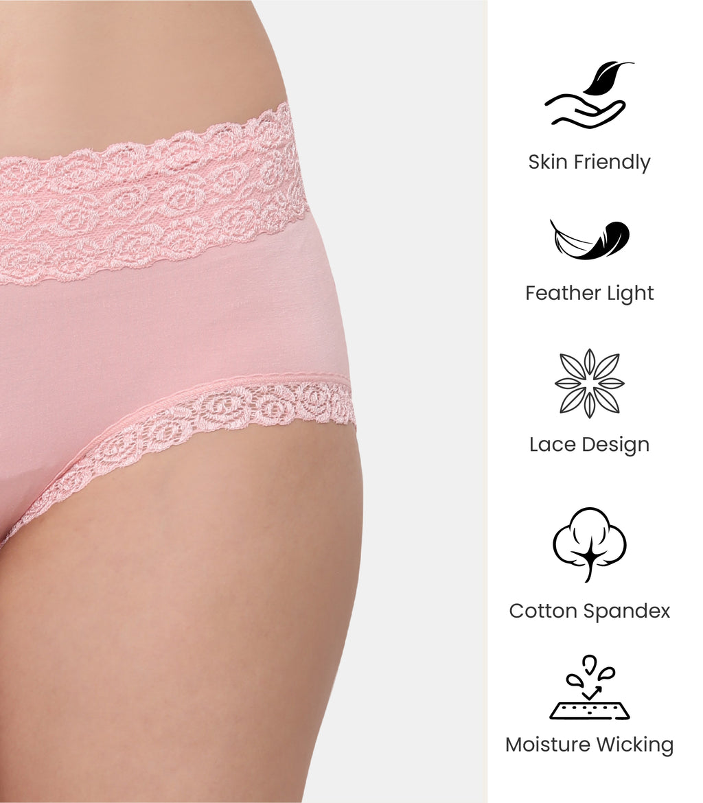 Cotton Lace Spandex Mid Rise Full Coverage Hipster Panty
