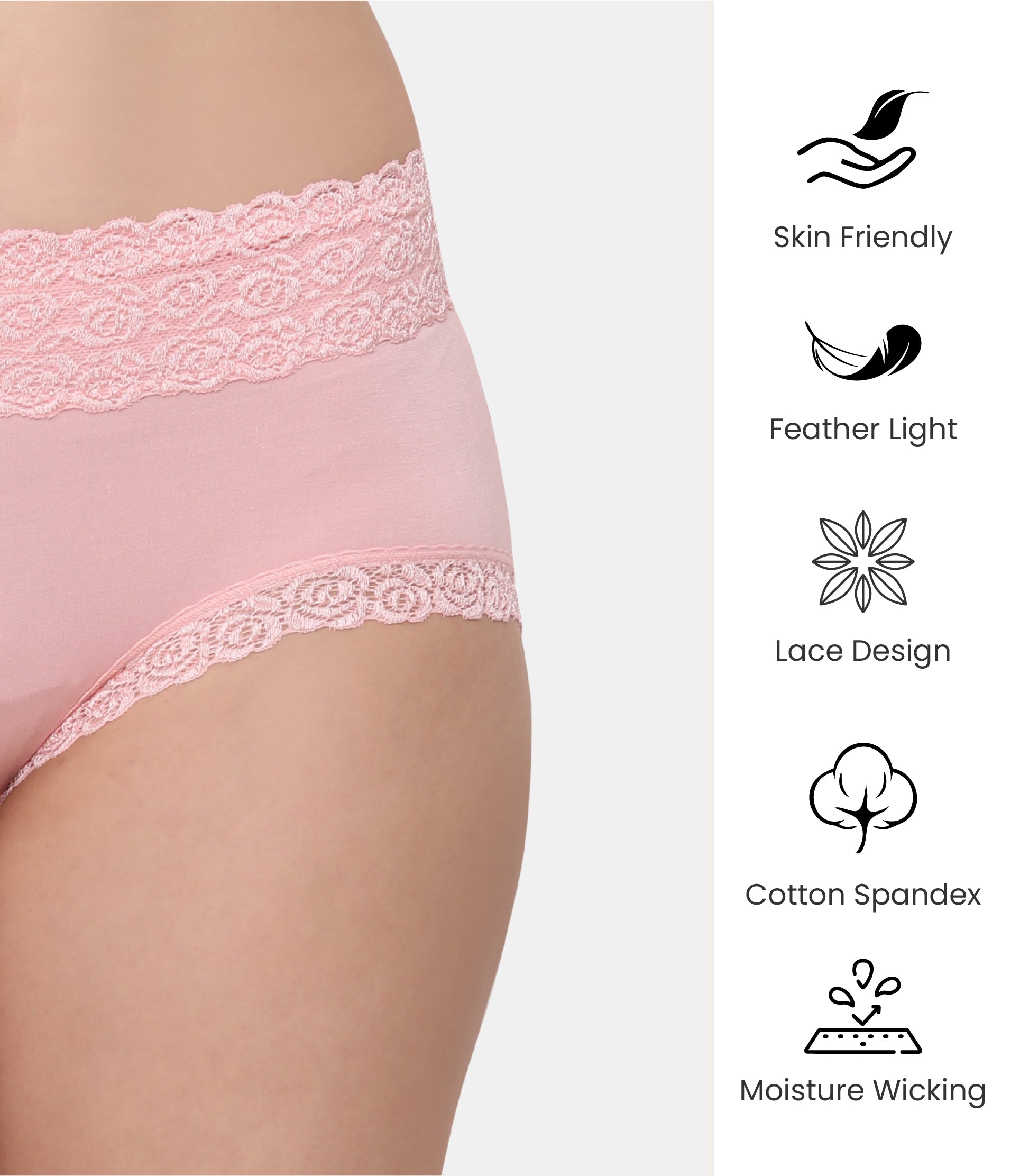 Cotton Lace Spandex Mid Rise Full Coverage Hipster Panty