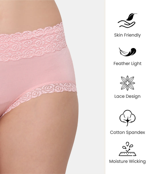 Cotton Lace Spandex Mid Rise Full Coverage Hipster Panty