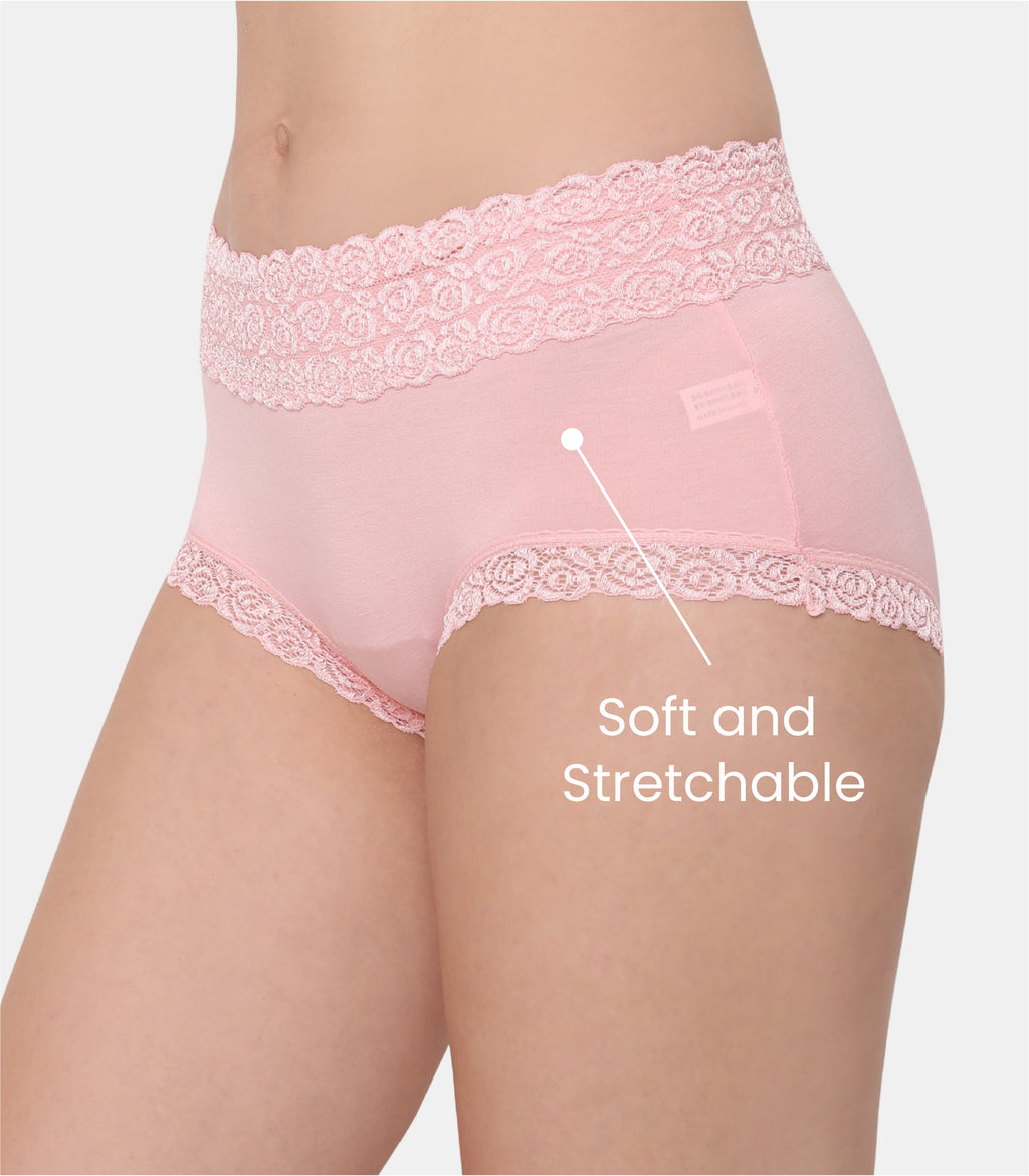 Cotton Lace Spandex Mid Rise Full Coverage Hipster Panty