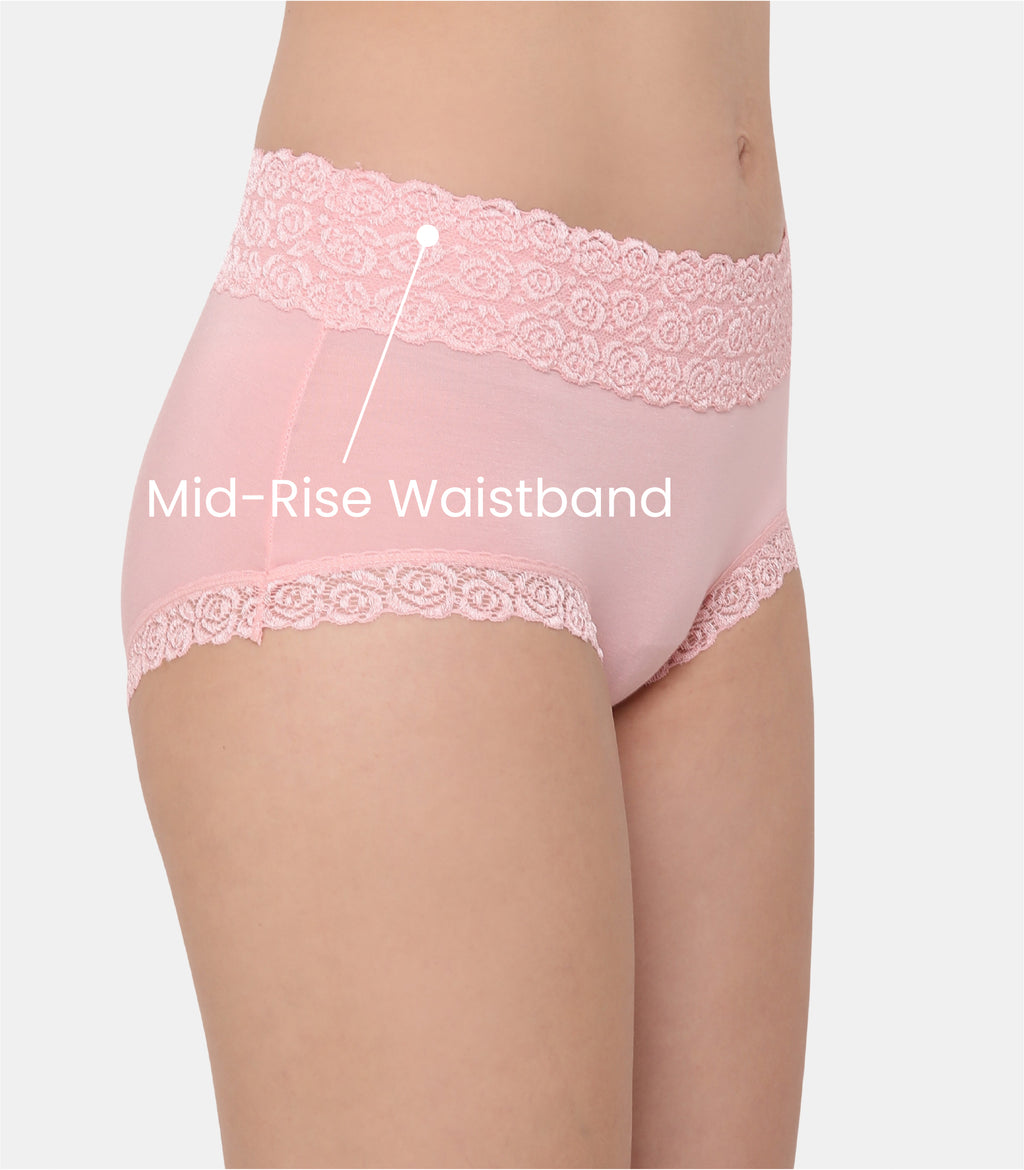 Cotton Lace Spandex Mid Rise Full Coverage Hipster Panty