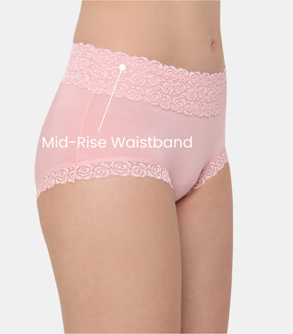 Cotton Lace Spandex Mid Rise Full Coverage Hipster Panty
