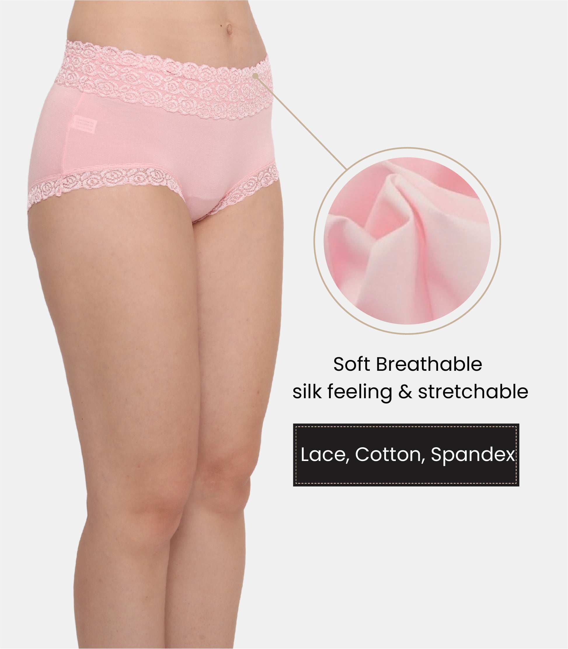 Cotton Lace Spandex Mid Rise Full Coverage Hipster Panty