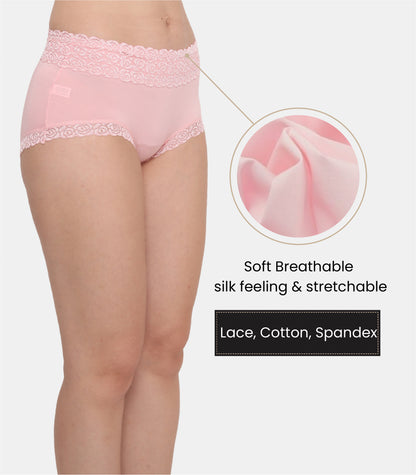 Cotton Lace Spandex Mid Rise Full Coverage Hipster Panty