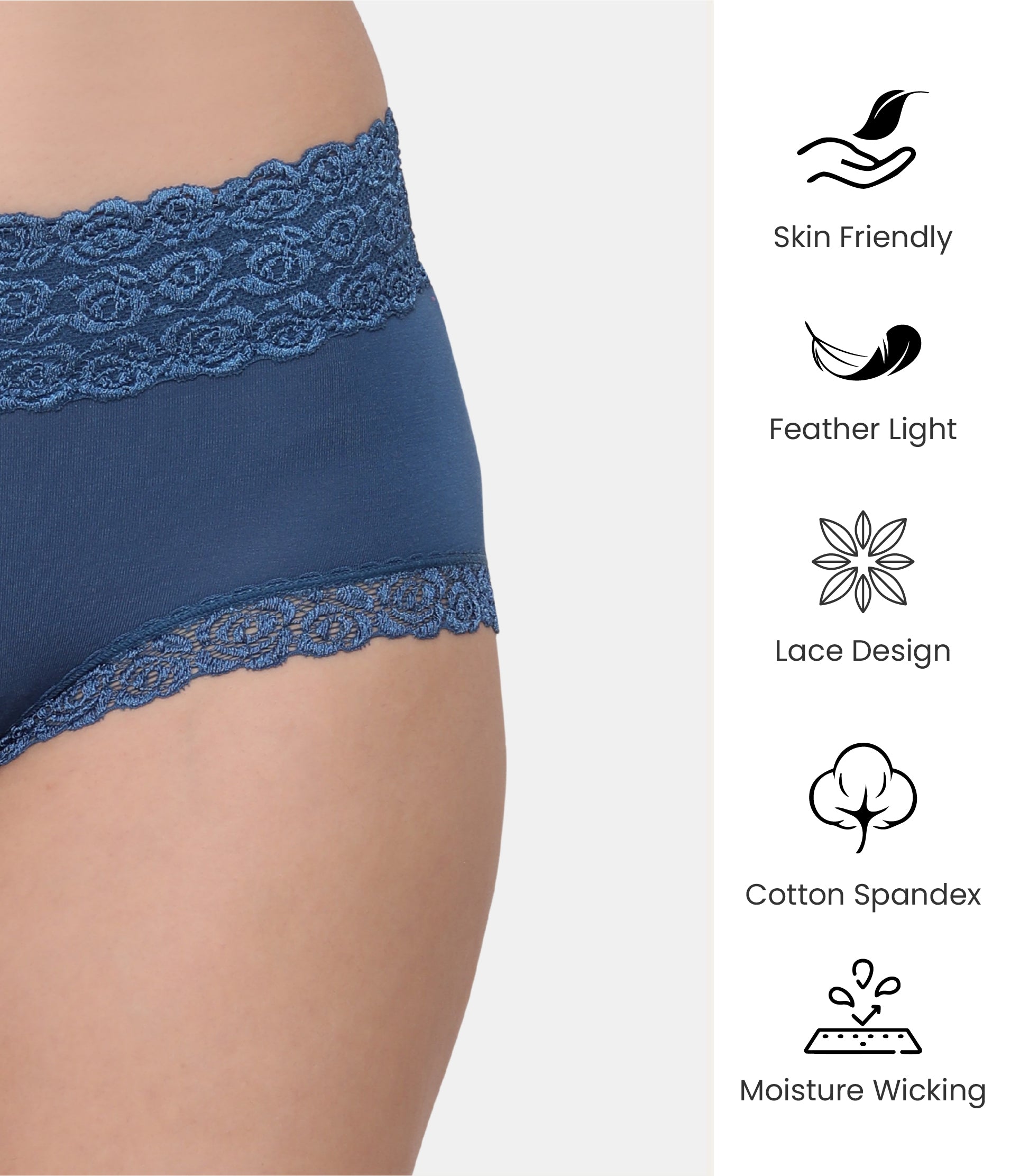 Cotton Lace Spandex Mid Rise Full Coverage Hipster Panty