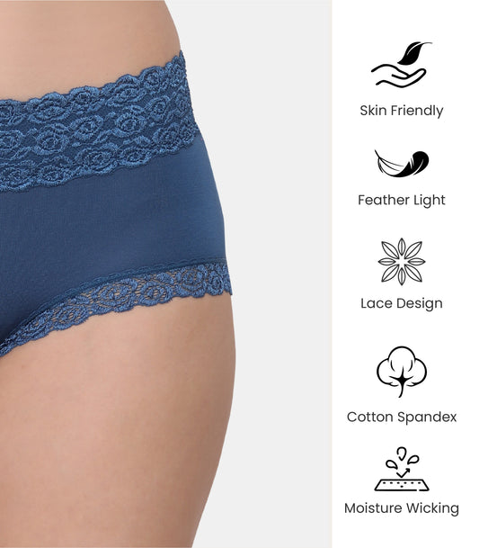 Cotton Lace Spandex Mid Rise Full Coverage Hipster Panty