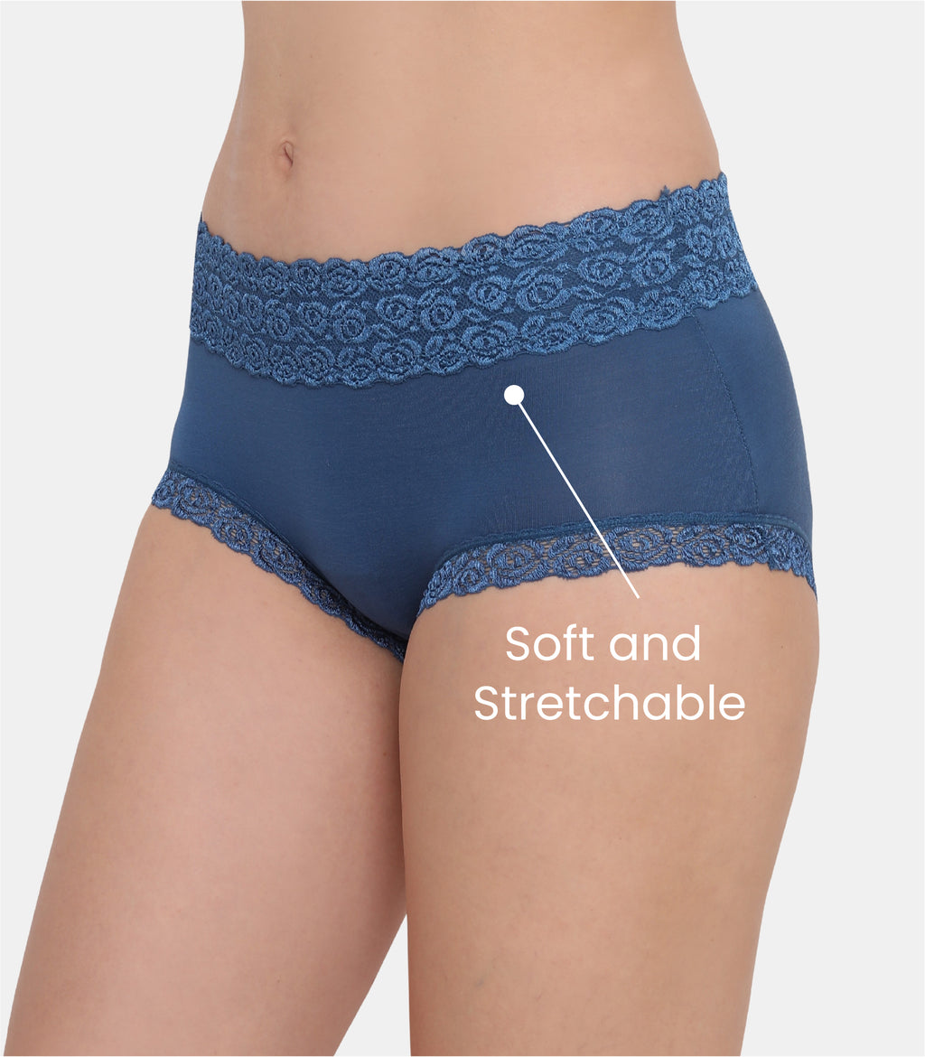 Cotton Lace Spandex Mid Rise Full Coverage Hipster Panty