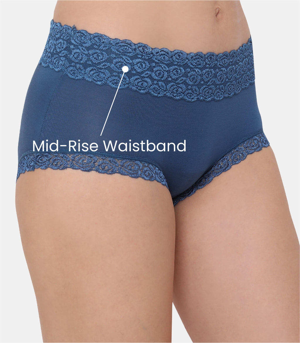 Cotton Lace Spandex Mid Rise Full Coverage Hipster Panty