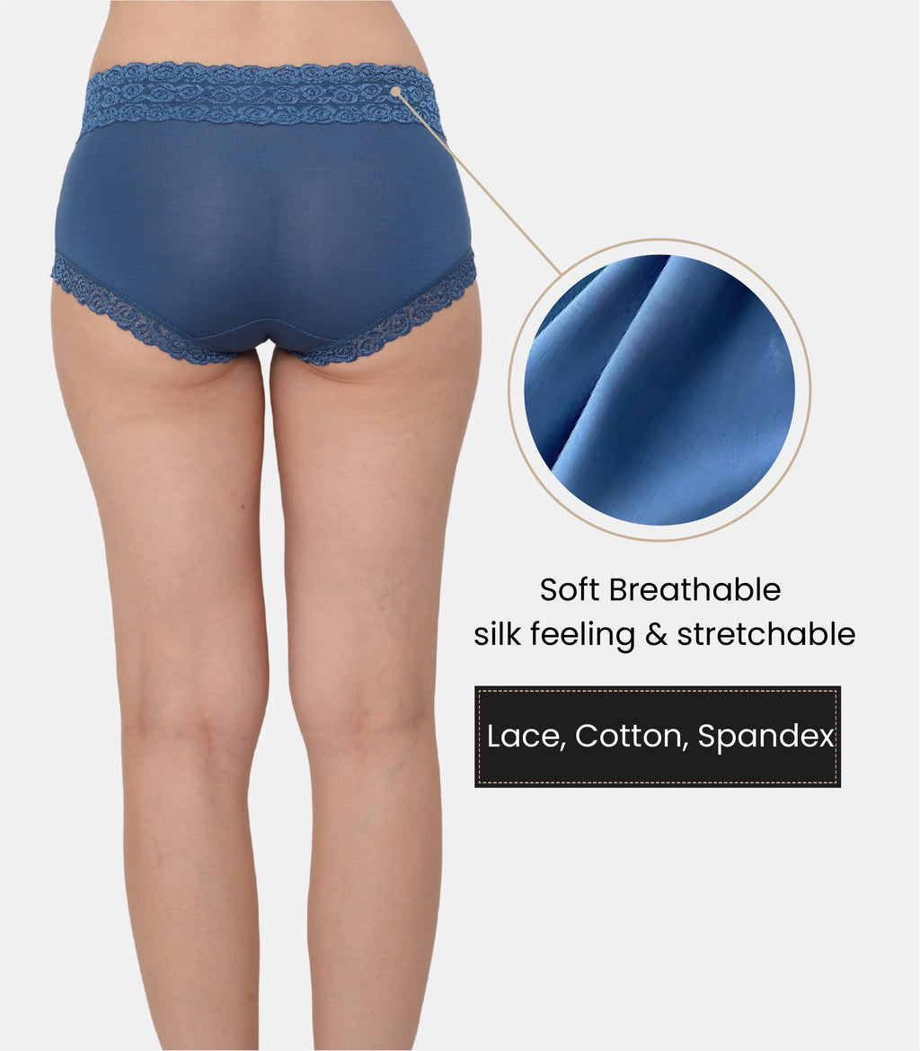 Cotton Lace Spandex Mid Rise Full Coverage Hipster Panty