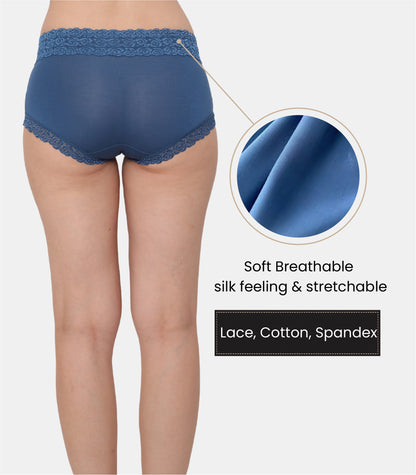 Cotton Lace Spandex Mid Rise Full Coverage Hipster Panty