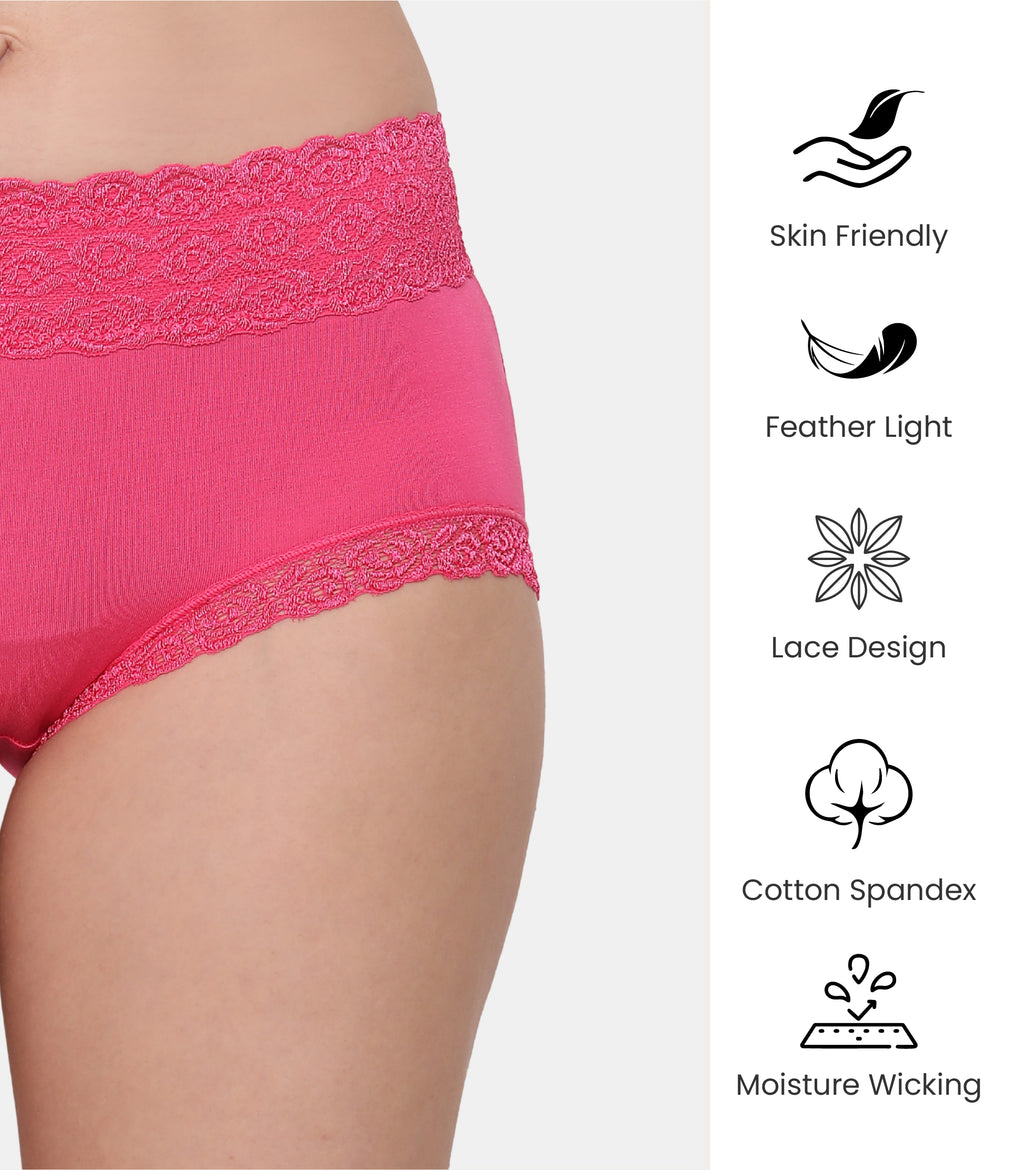 Cotton Lace Spandex Mid Rise Full Coverage Hipster Panty
