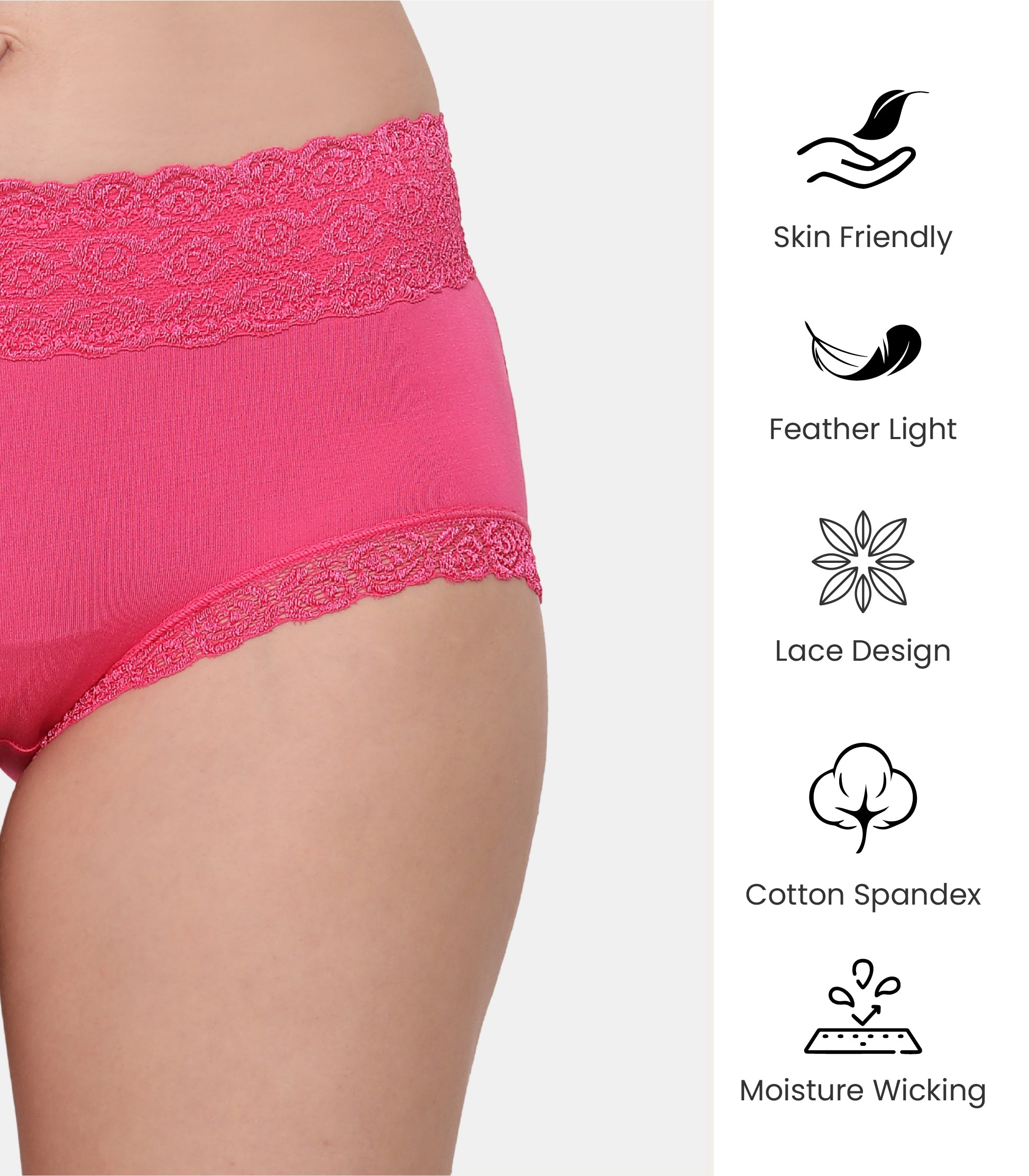 Cotton Lace Spandex Mid Rise Full Coverage Hipster Panty