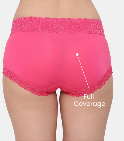 Cotton Lace Spandex Mid Rise Full Coverage Hipster Panty