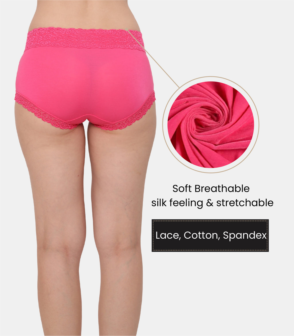 Cotton Lace Spandex Mid Rise Full Coverage Hipster Panty