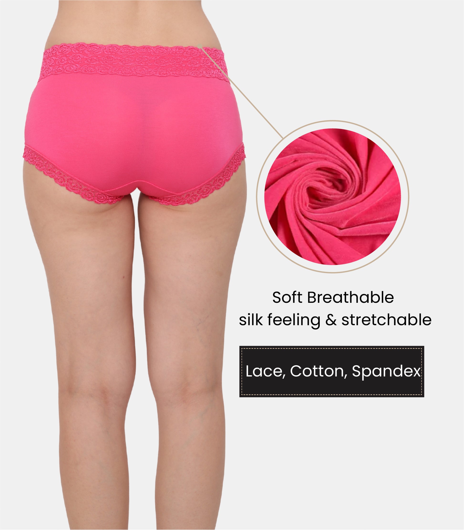 Cotton Lace Spandex Mid Rise Full Coverage Hipster Panty