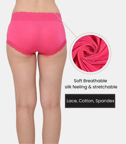 Cotton Lace Spandex Mid Rise Full Coverage Hipster Panty