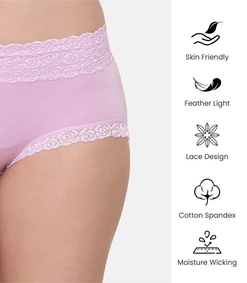 Cotton Lace Spandex Mid Rise Full Coverage Hipster Panty
