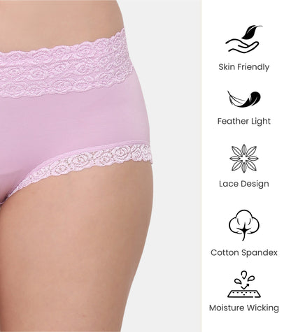 Cotton Lace Spandex Mid Rise Full Coverage Hipster Panty