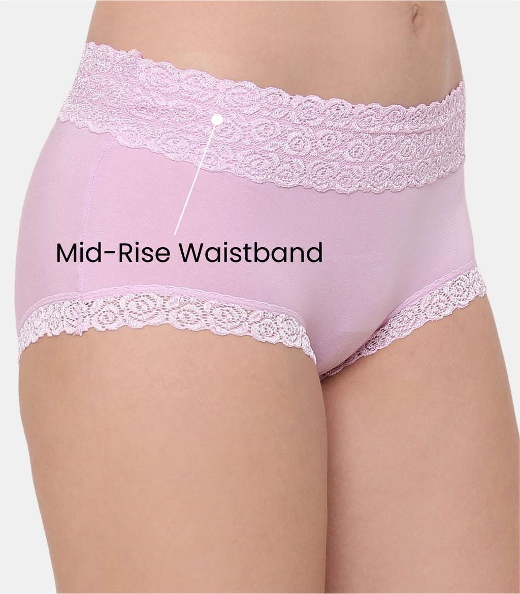 Cotton Lace Spandex Mid Rise Full Coverage Hipster Panty