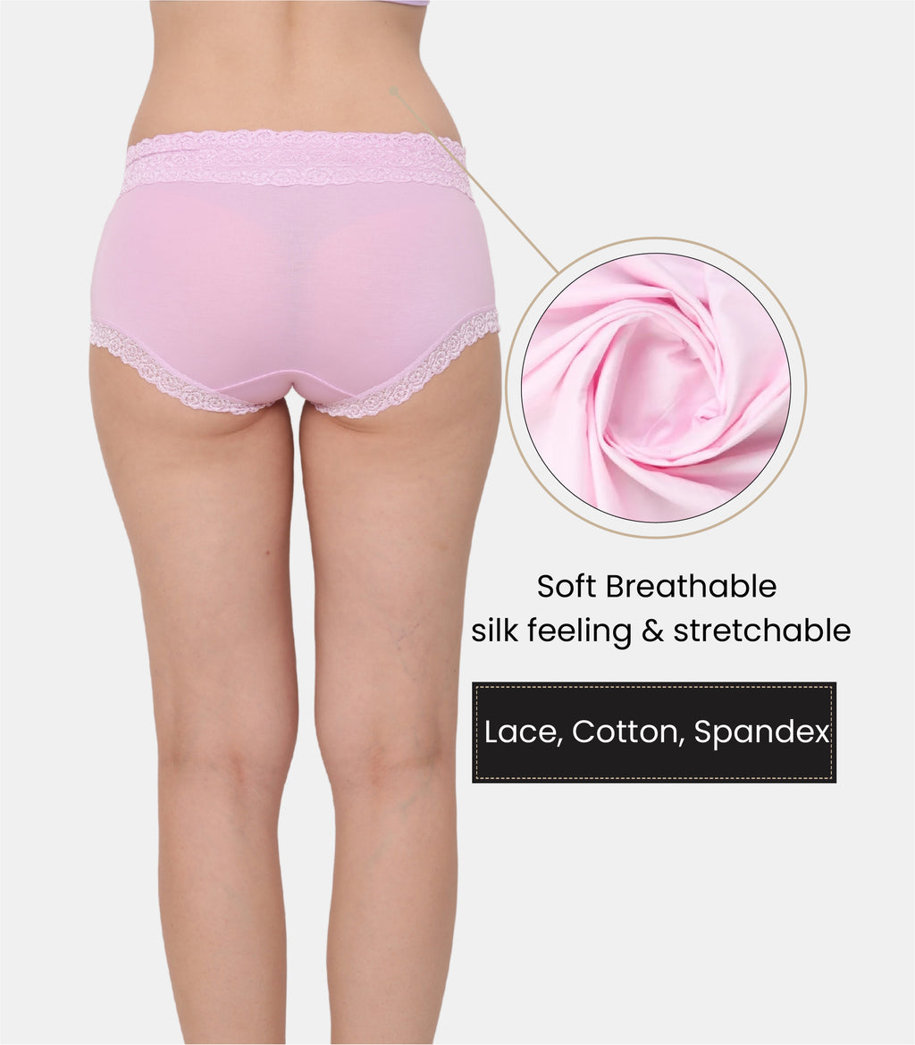 Cotton Lace Spandex Mid Rise Full Coverage Hipster Panty