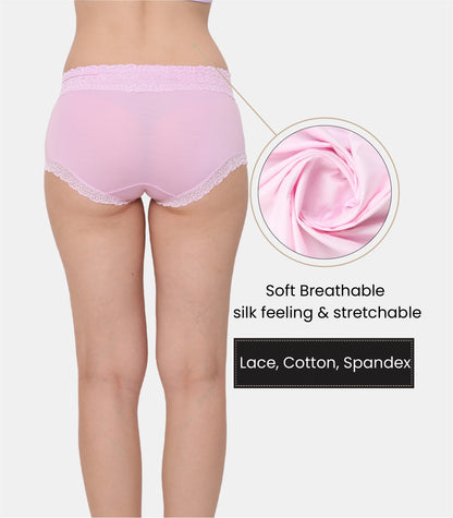 Cotton Lace Spandex Mid Rise Full Coverage Hipster Panty