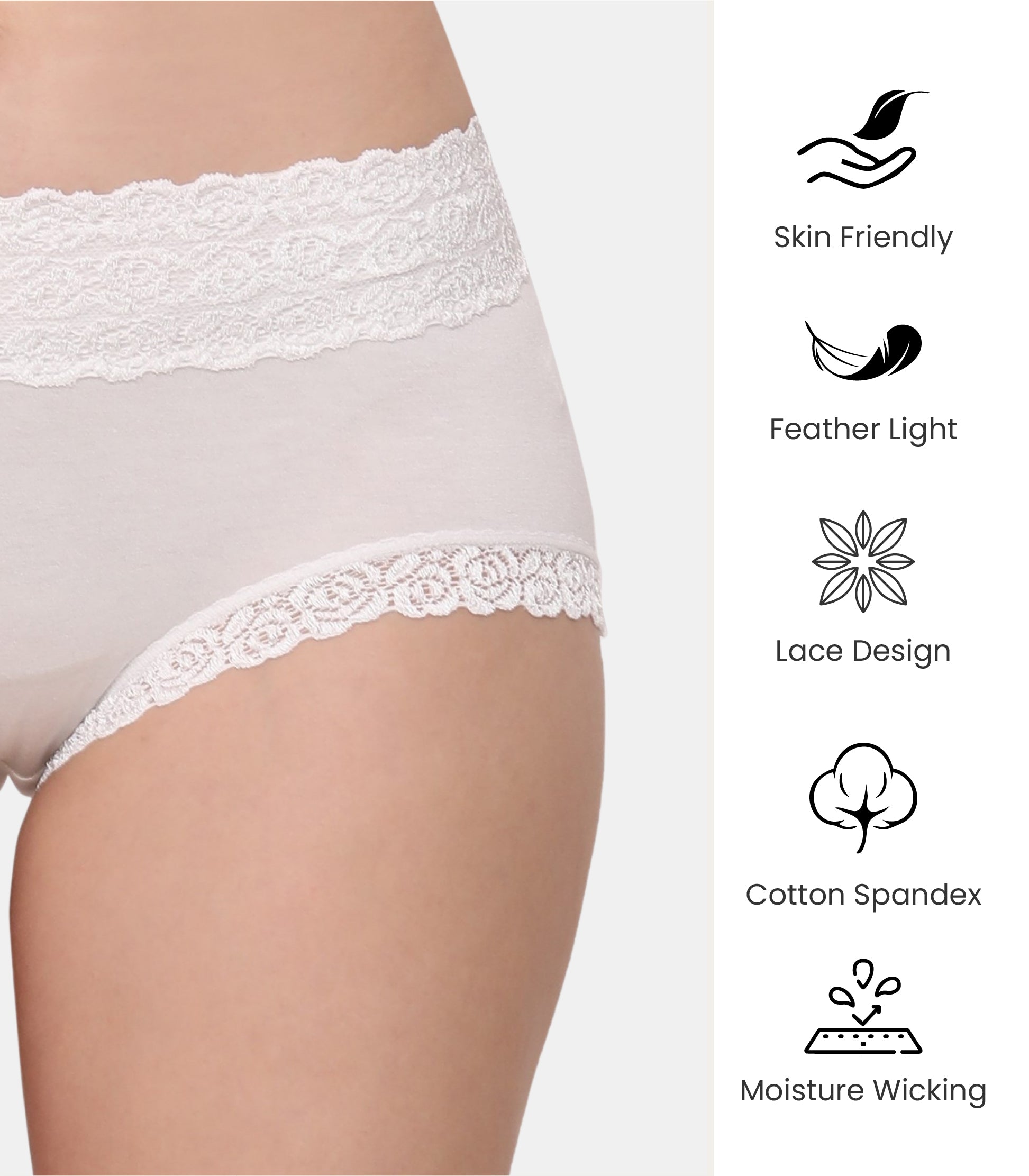 Cotton Lace Spandex Mid Rise Full Coverage Hipster Panty