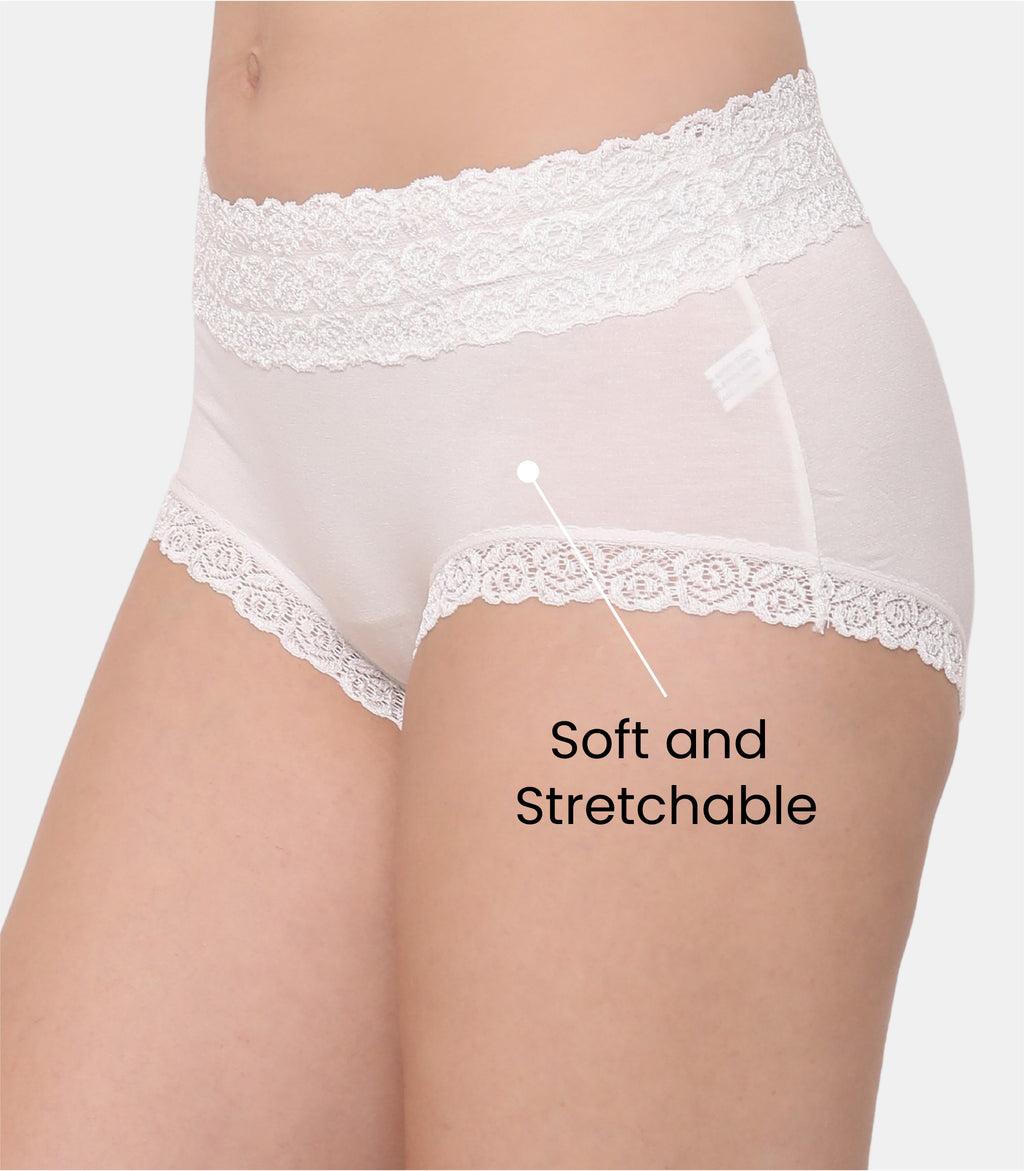 Cotton Lace Spandex Mid Rise Full Coverage Hipster Panty
