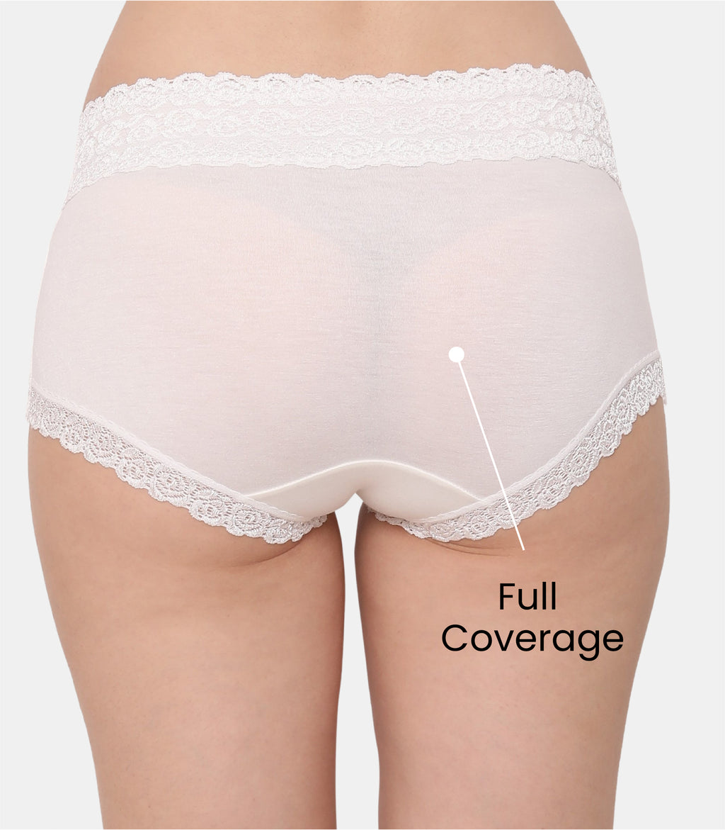 Cotton Lace Spandex Mid Rise Full Coverage Hipster Panty