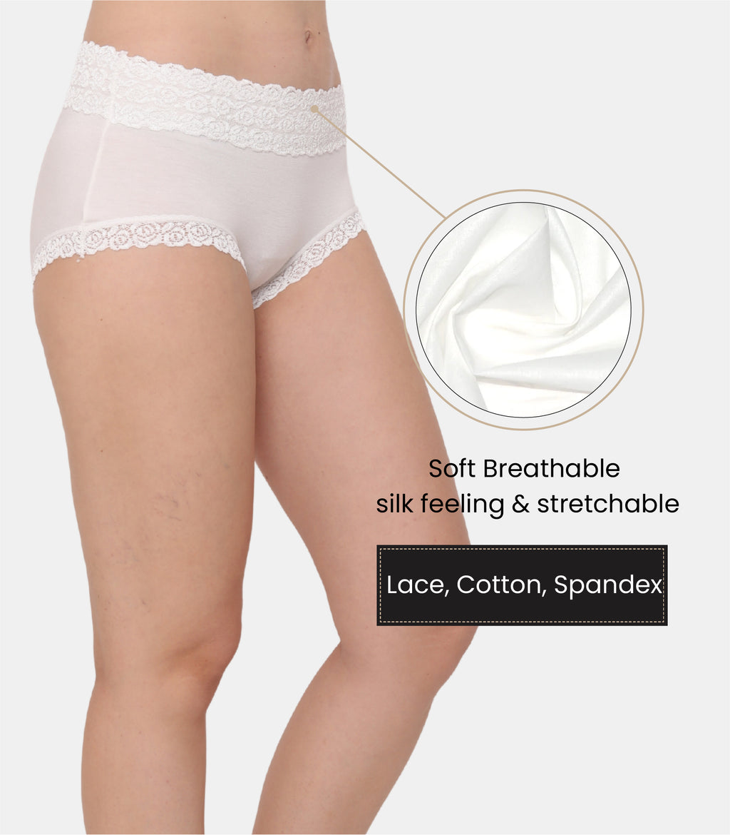 Cotton Lace Spandex Mid Rise Full Coverage Hipster Panty