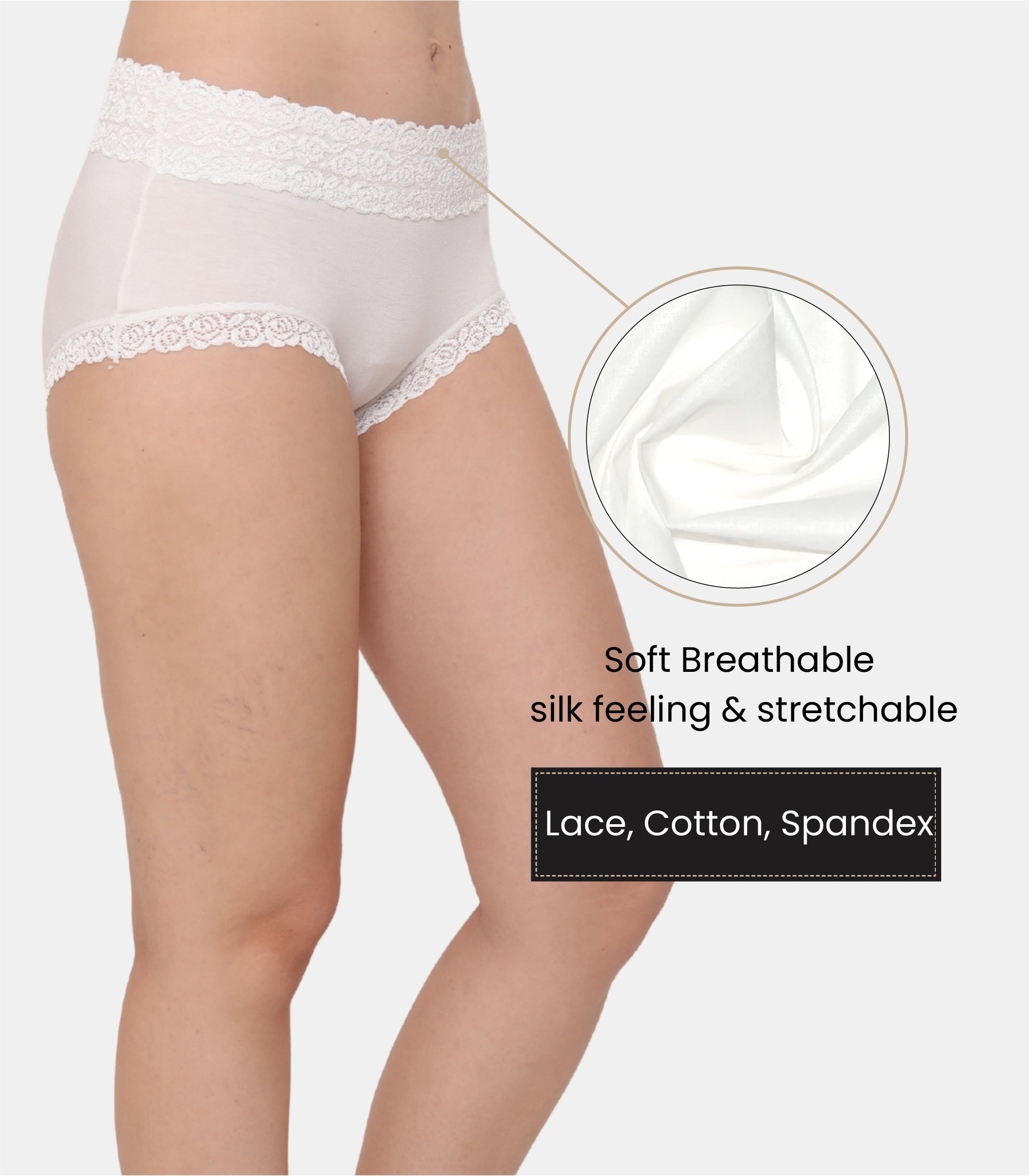Cotton Lace Spandex Mid Rise Full Coverage Hipster Panty